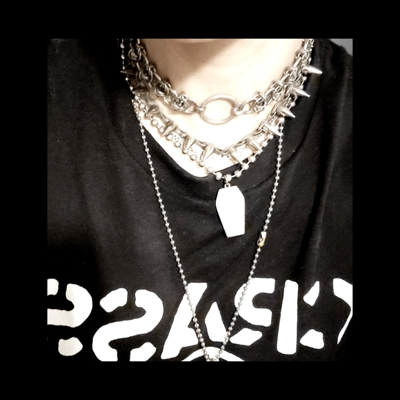 💀Death Spike Choker Hard-core Heavy Stainless Steel Spiked Chain Necklace 1of1 - Picture 3 of 4